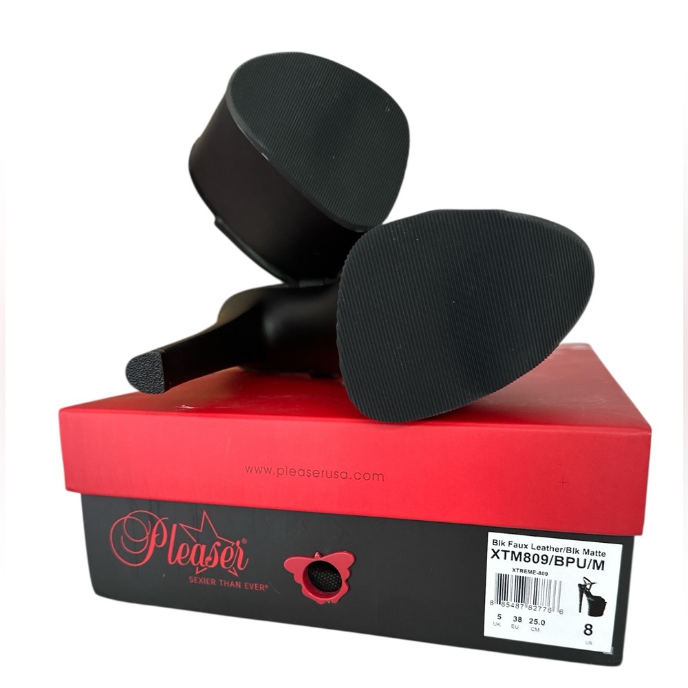 Pleaser Xtreme 809 Matte Black Vegan Leather Exotic Dance Platform Strappy Heels - Picture 4 of 4